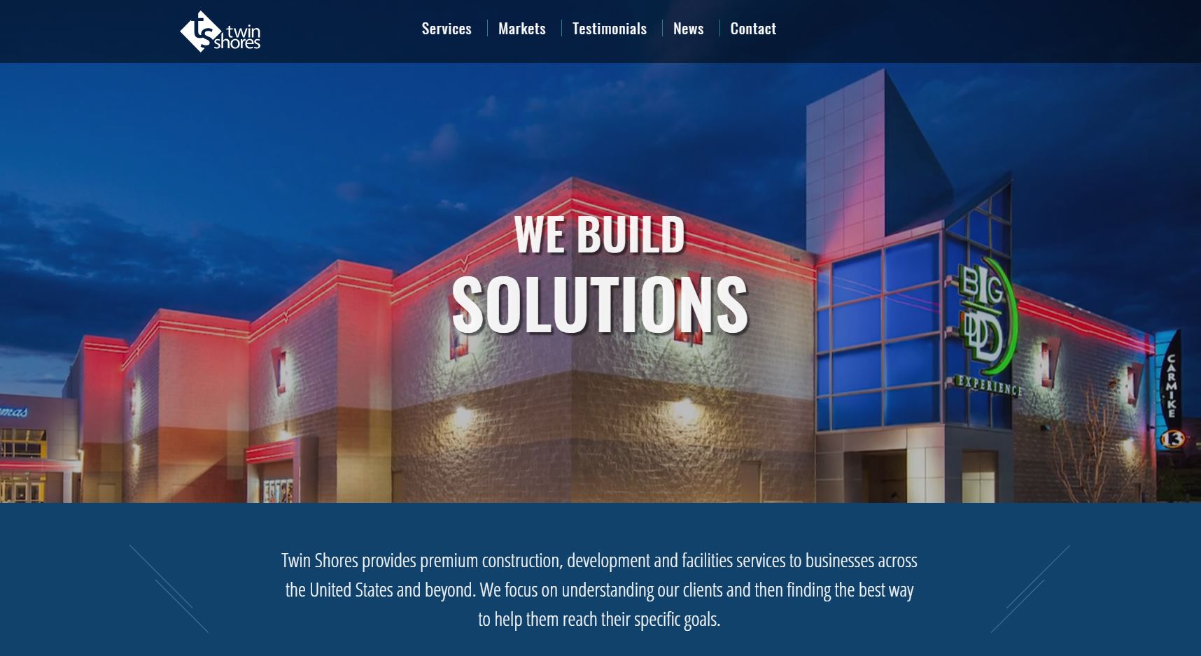 Screenshot of Twin Shores website homepage