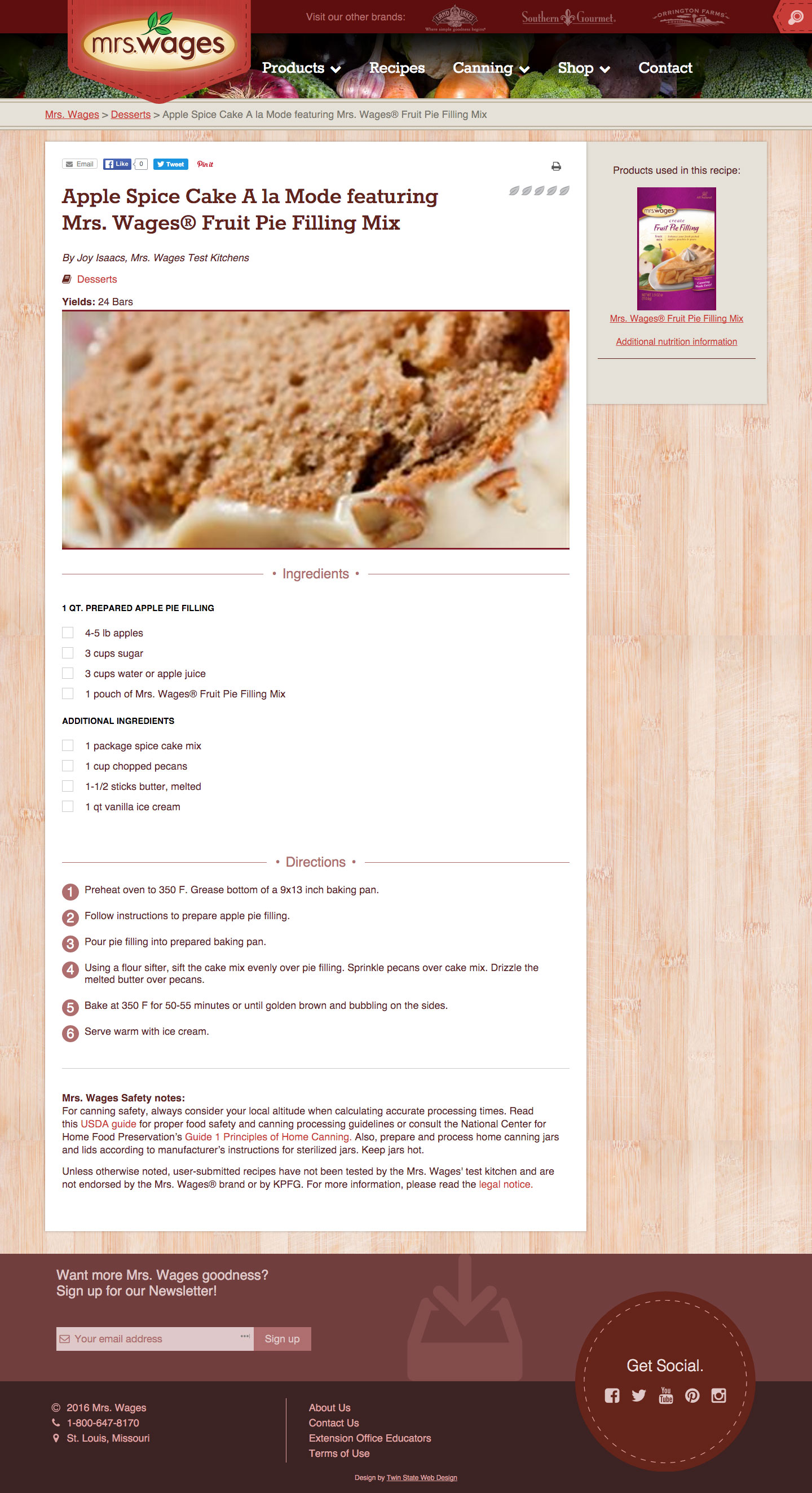 Mrs. Wages Desktop recipe page Screen shot
