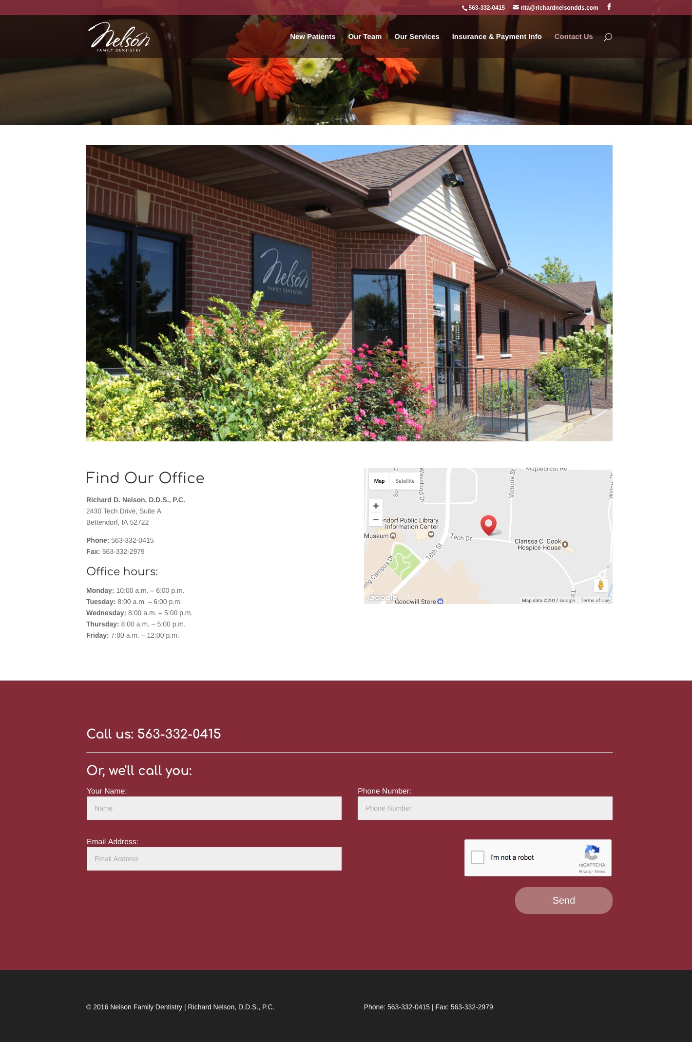Nelson Family Dentistry contact page screenshot