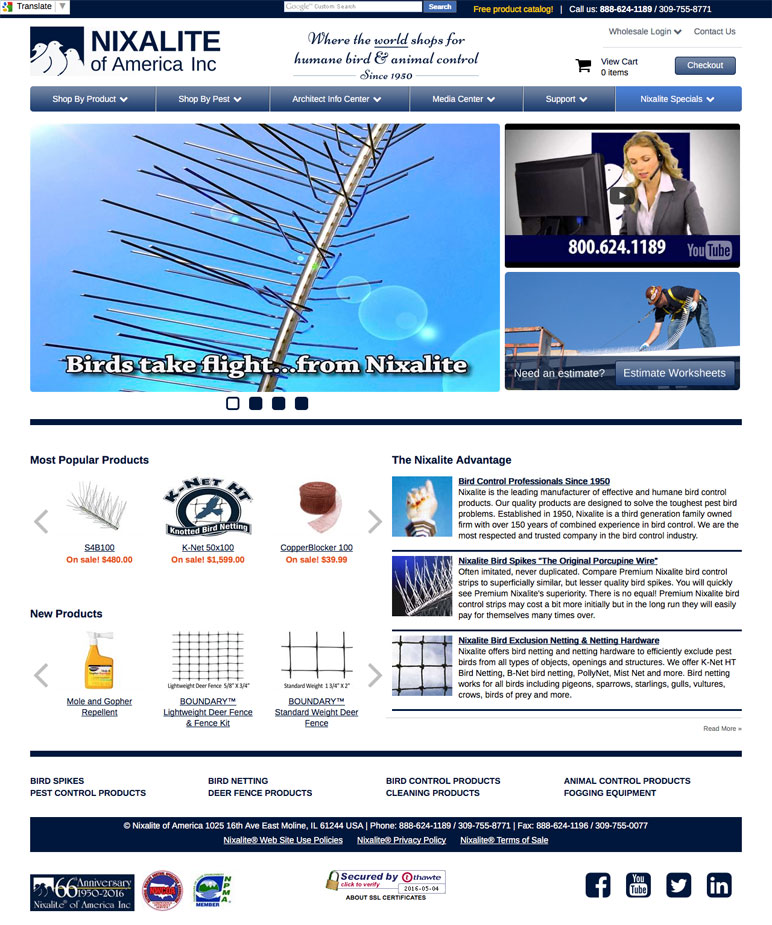 Home page screenshot of Nixalite.com's on a desktop browser