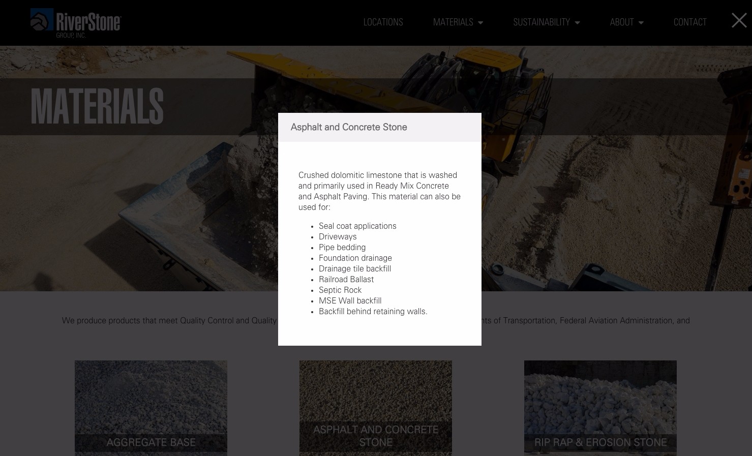 Riverstone Group Materials page screenshot