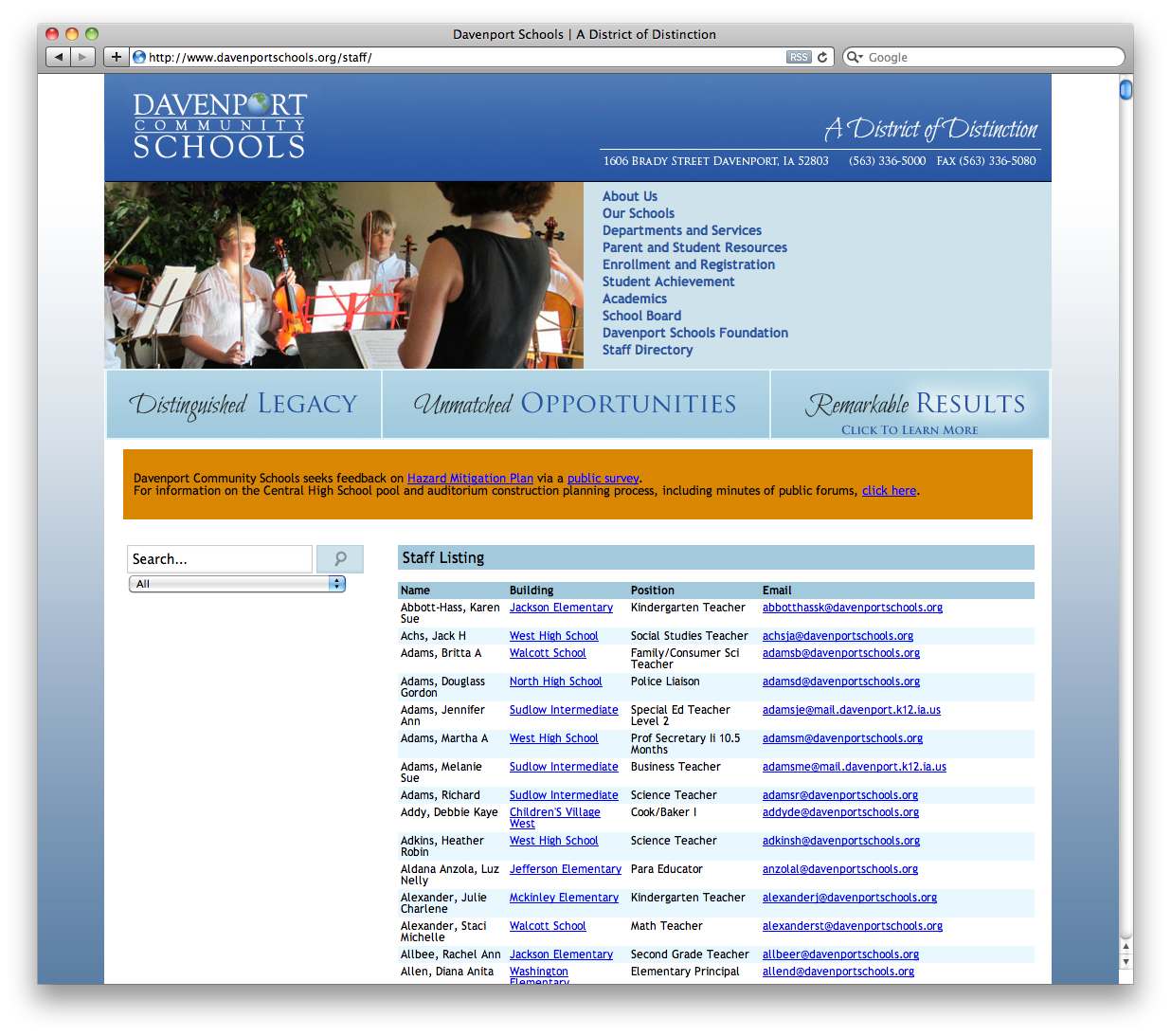 Davenport Schools Staff Listings Page