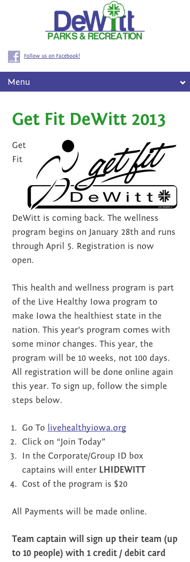 DeWitt Parks & Rec Mobile View